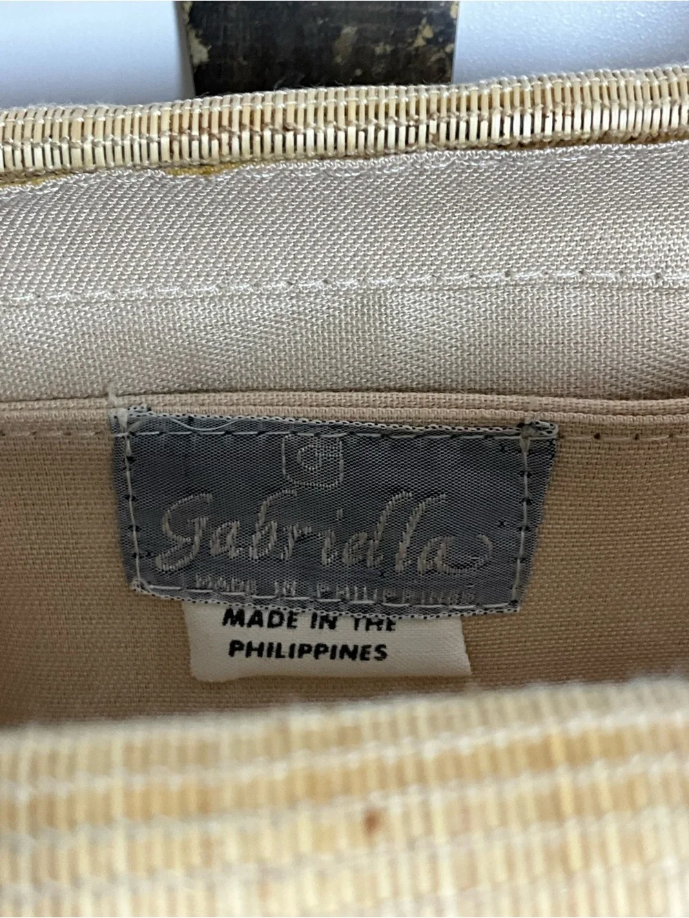 Vintage Gabriella Beige Woven Clutch or Shoulder Bag with Mother-of-Pearl Clasp
